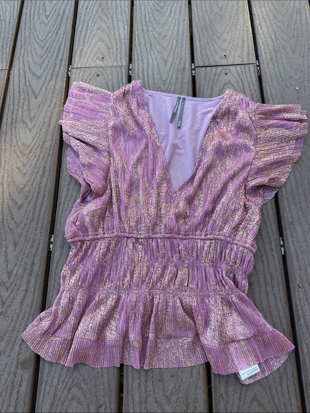 anthropology, pink, and gold blouse